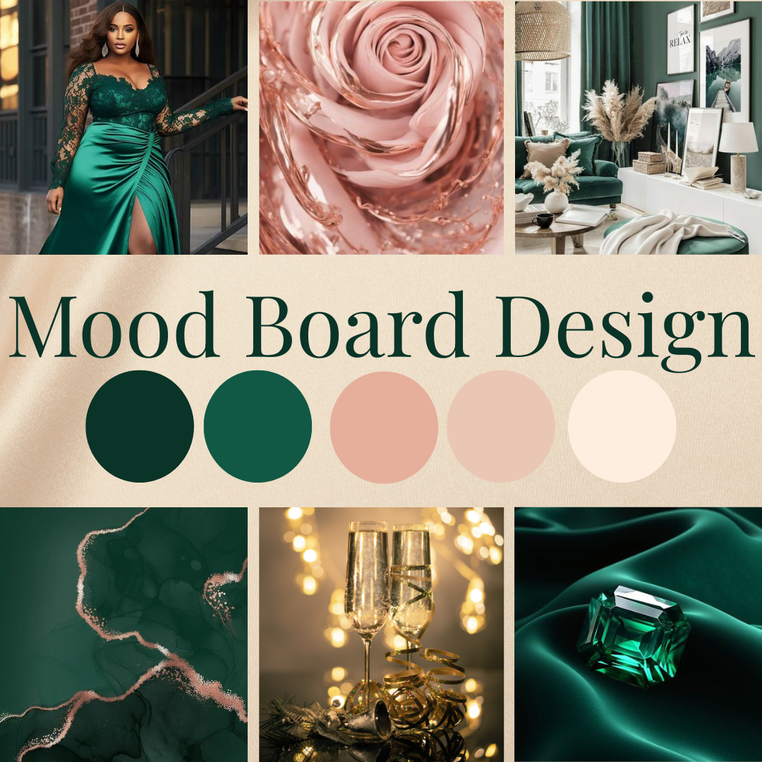 Brand mood board for Hair Valley Boutique, a luxury beauty brand specializing in glueless wigs.