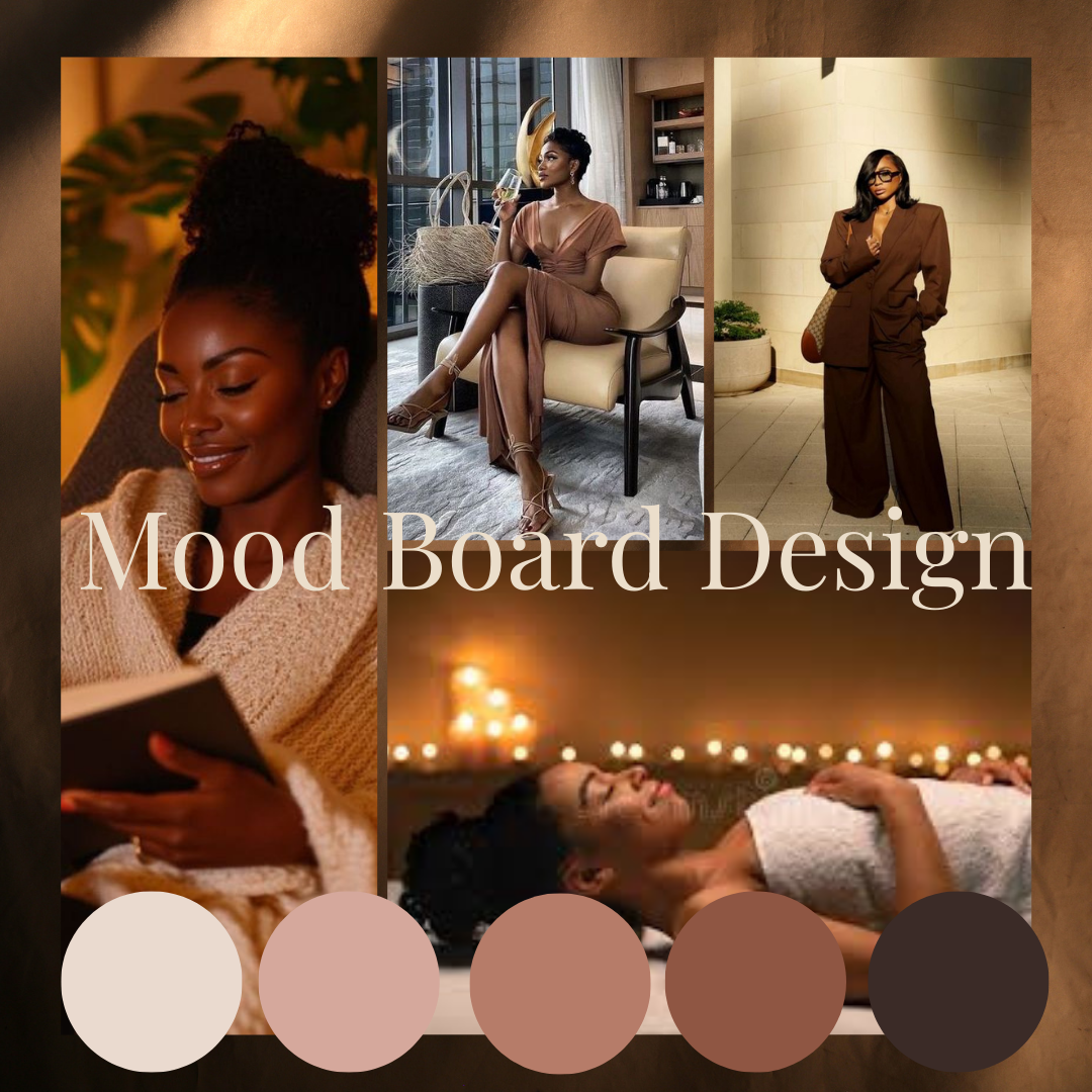 Brand mood board for Beauji Brown Girl, a self-care and wellness brand for Black women.