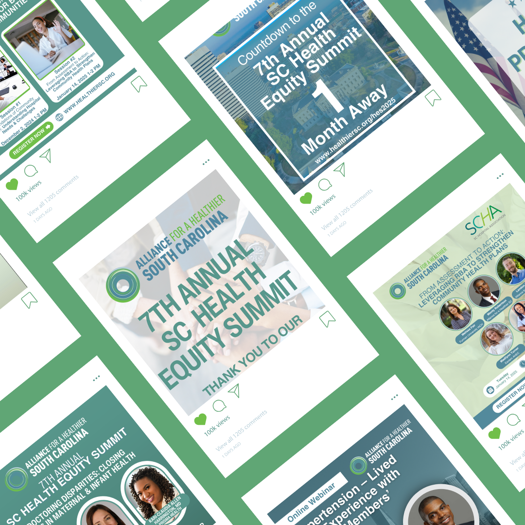 Social media graphic mockup for the Alliance for a Healthier South Carolina promoting health equity.