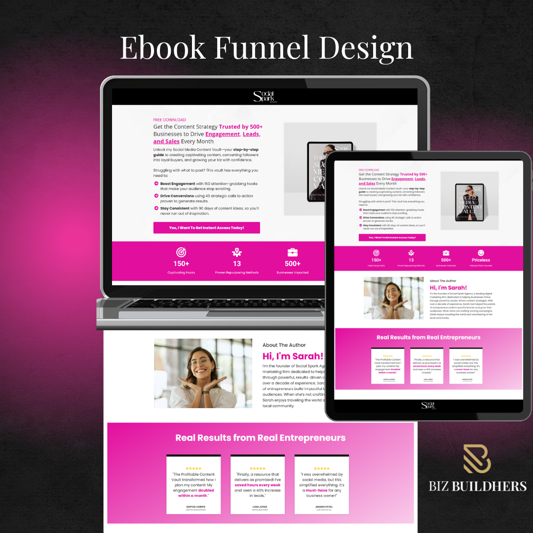 Ebook funnel mockup created to demonstrate a lead generation system for digital products and email list growth