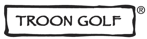 A black and white logo for troon golf on a white background
