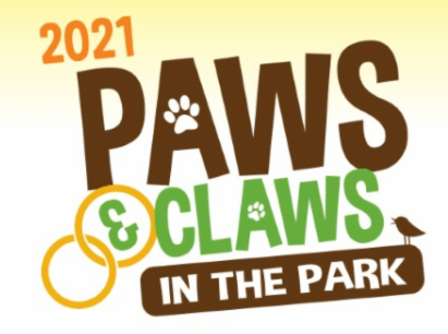 A logo for paws and claws in the park