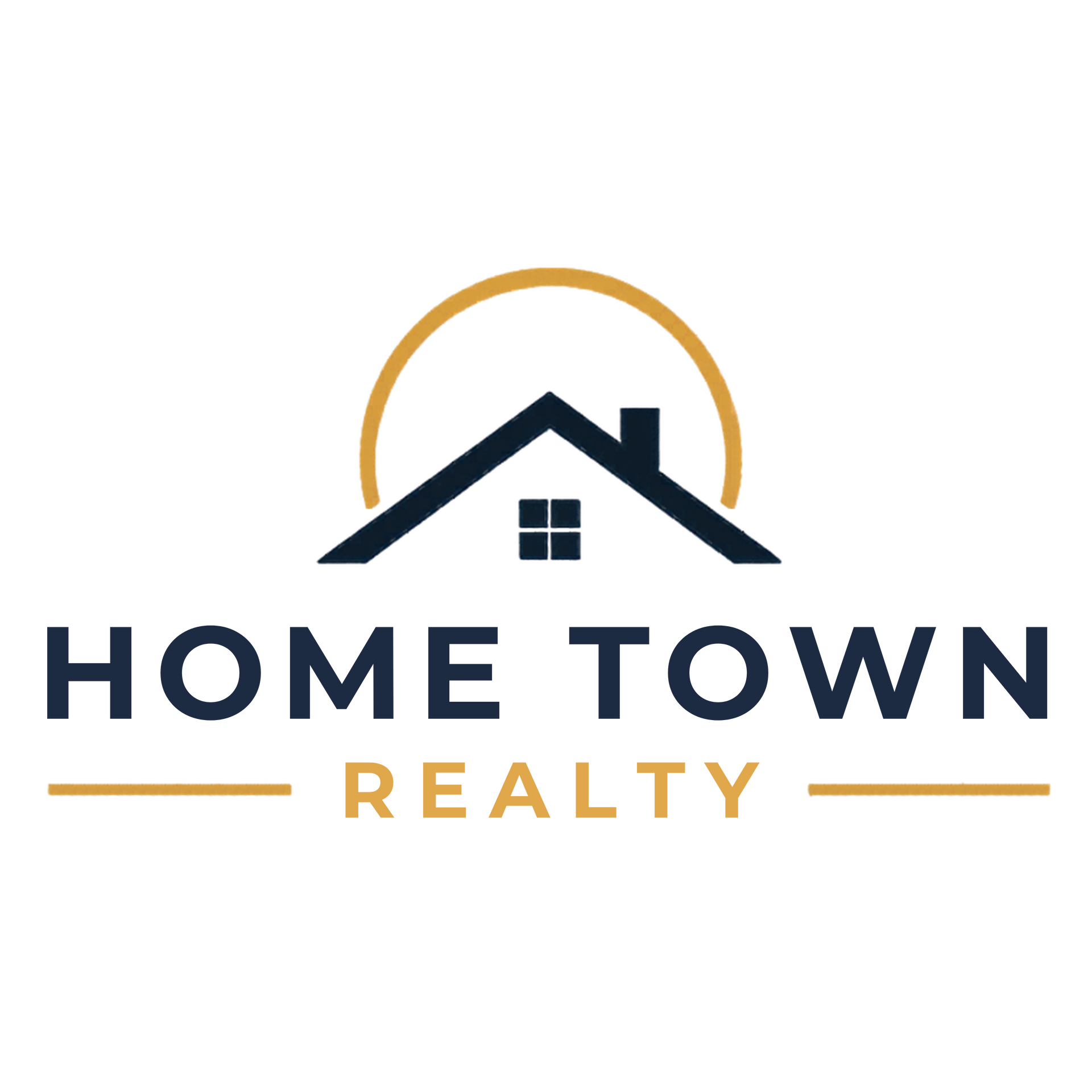 Home Town Realty logo with navy house icon and gold sun over text