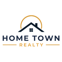 Home Town Realty logo with navy house icon and gold sun over text