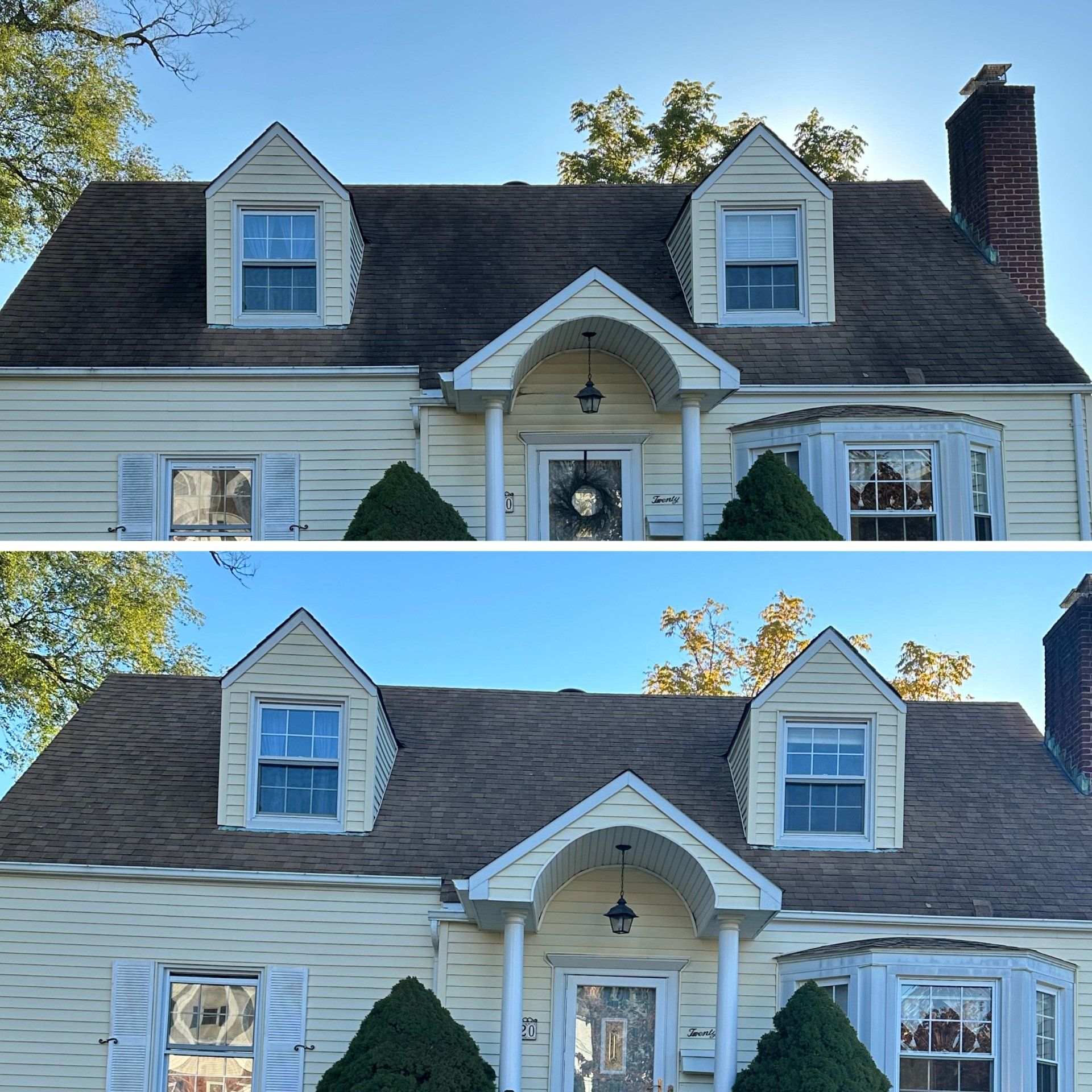 Roof cleaning Suffolk soft wash  roof Long Island, roof moss removal, black streak removal, professional roof cleaning
