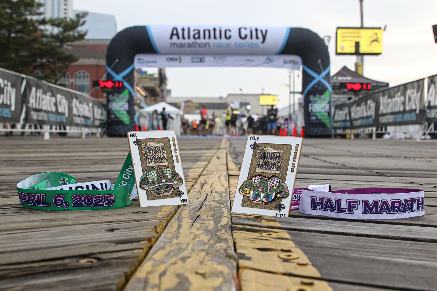 Photo of the April Fools Half Marathon and 8K Finisher medals