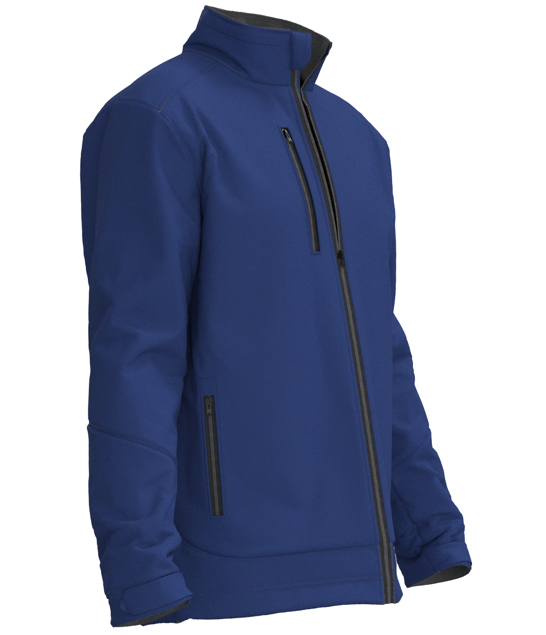 A blue jacket with a zipper on the front