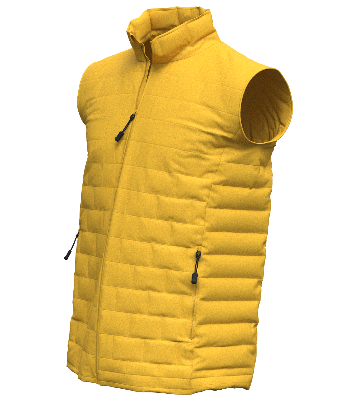 A yellow vest with a black zipper on the front