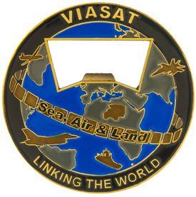 A coin that says viasat linking the world