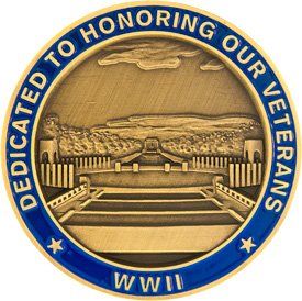 A coin that says dedicated to honoring our veterans wwii