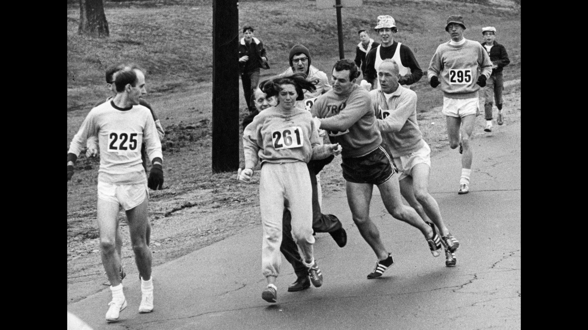 Officials tried to remove Katherine Switzer at the starting line of the 1967 Boston Marathon.