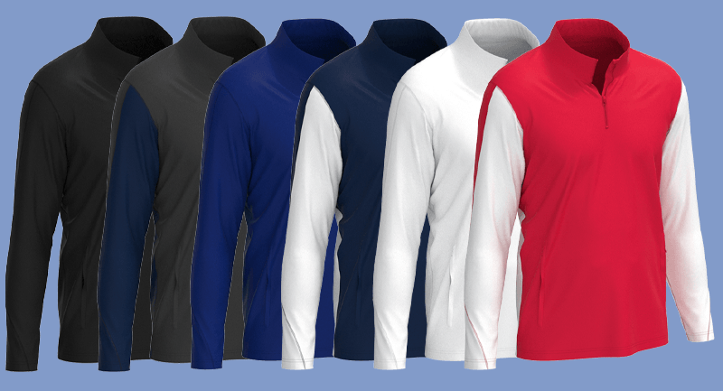 A row of long sleeve shirts in different colors