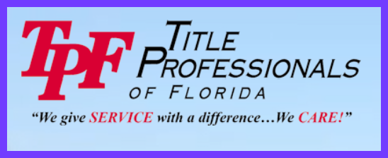 A logo for title professionals of florida that says we give service with a difference we care