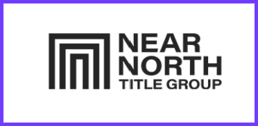 The logo for near north title group is black and white with a purple border.