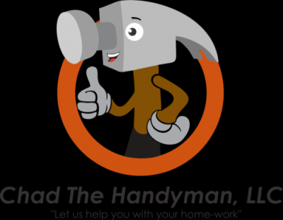 A logo for chad the handyman llc shows a hammer giving a thumbs up