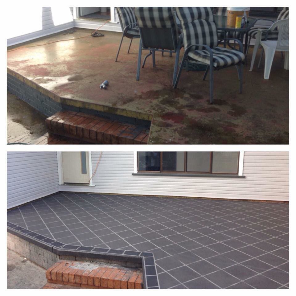 A before and after of a decorative concrete deck in Toowoomba