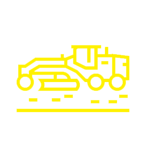 A yellow line drawing of a truck driving down a road.