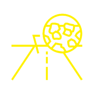 A yellow icon of a globe sitting on top of a road.