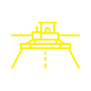 A yellow icon of a bulldozer cutting a road.