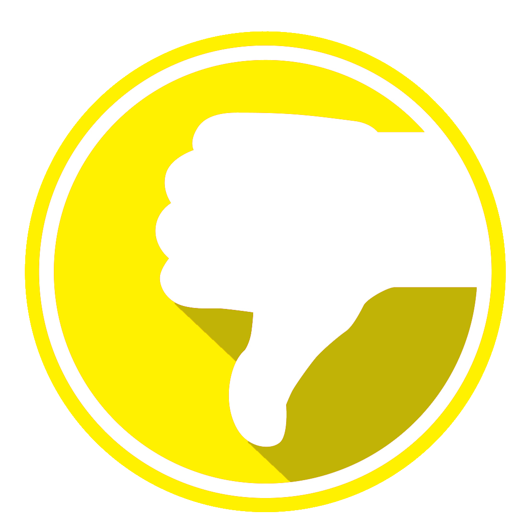 A hand is giving a thumbs down sign in a yellow circle.