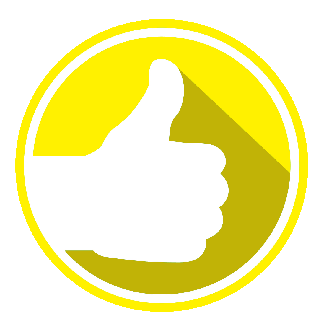 A yellow circle with a white hand giving a thumbs up