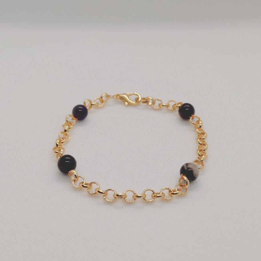 stainless steel met obsidiaan armband