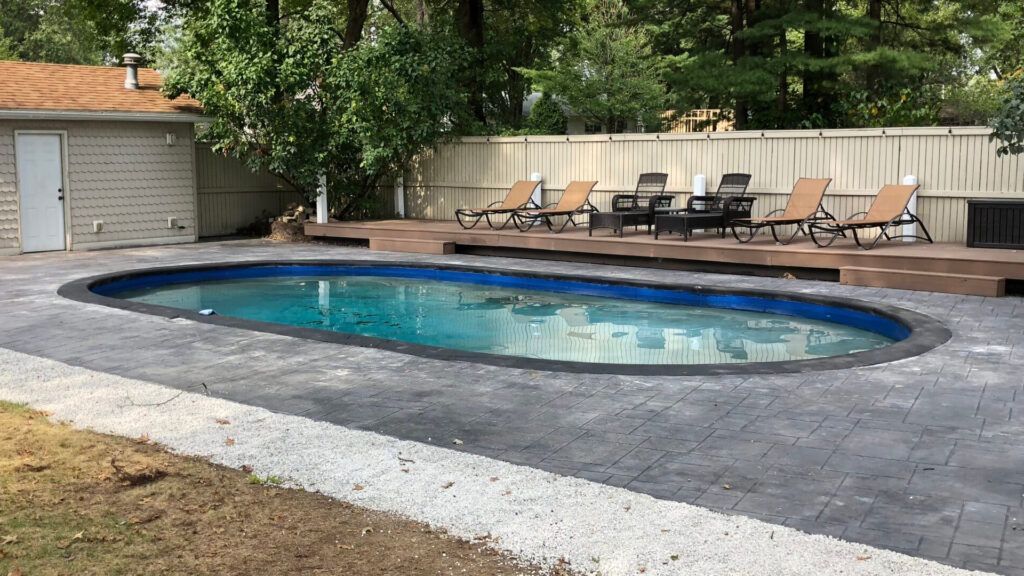 stamped concrete pool deck installed