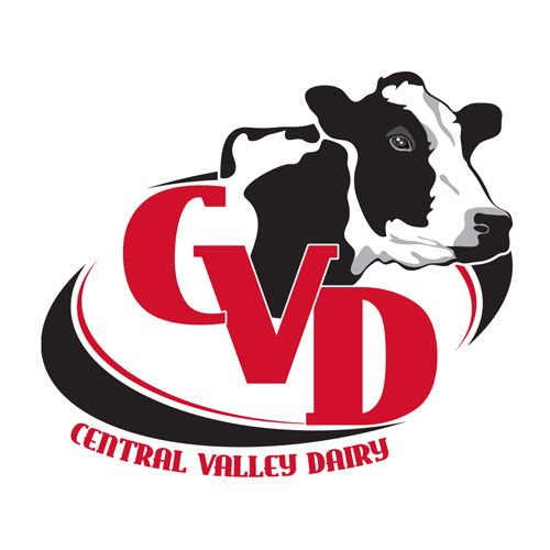 The logo for central valley dairy has a cow on it