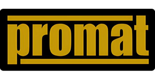 A yellow and black promat logo on a white background.