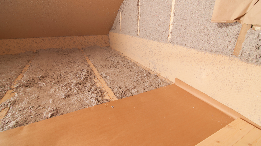 Attic panels filled with cellulose insulation, providing eco-friendly thermal protection and improved energy efficiency for a sustainable home in County Limerick.