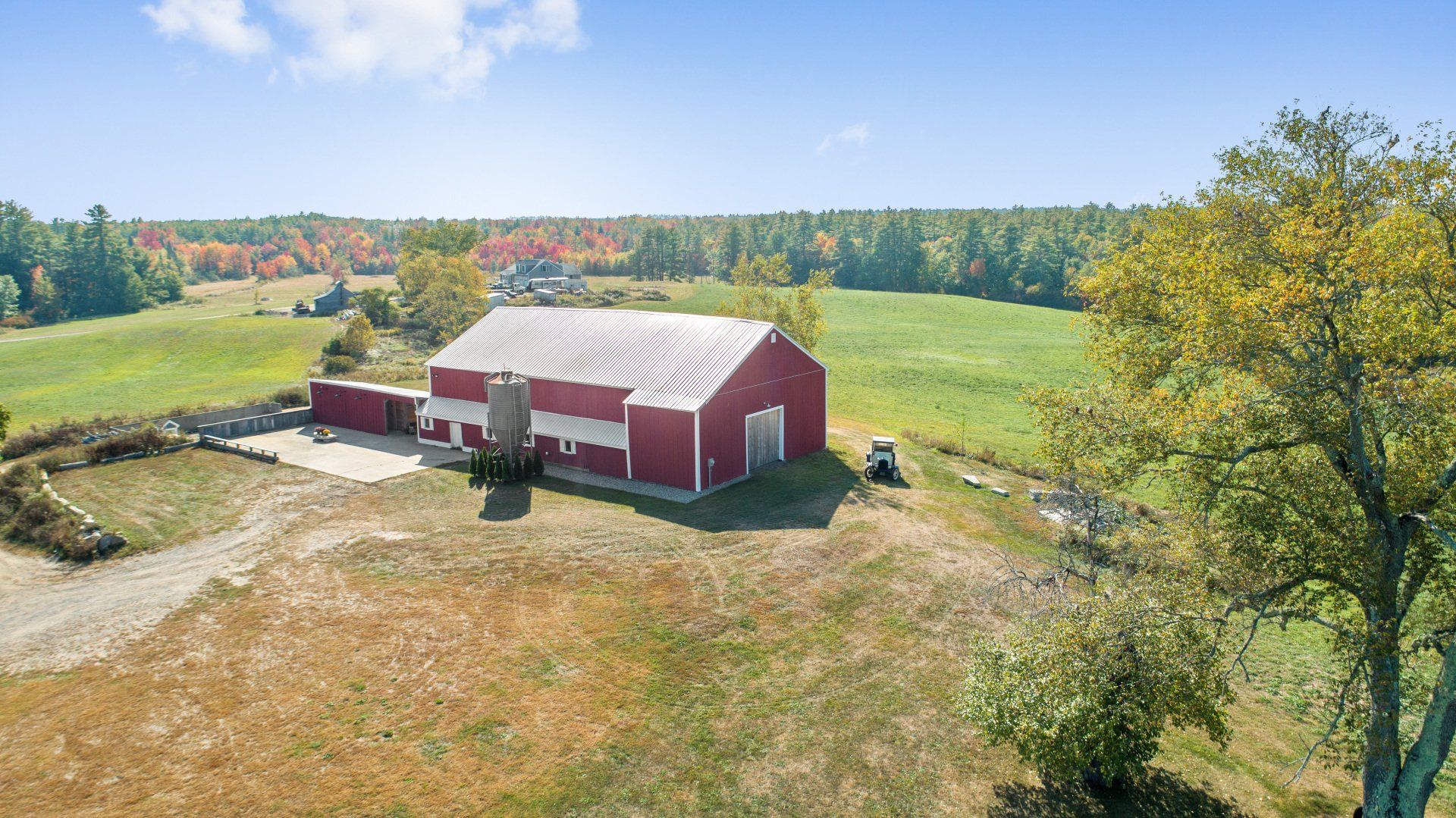 Side aerial view of the barn — Dayton, ME — This Old Barn
