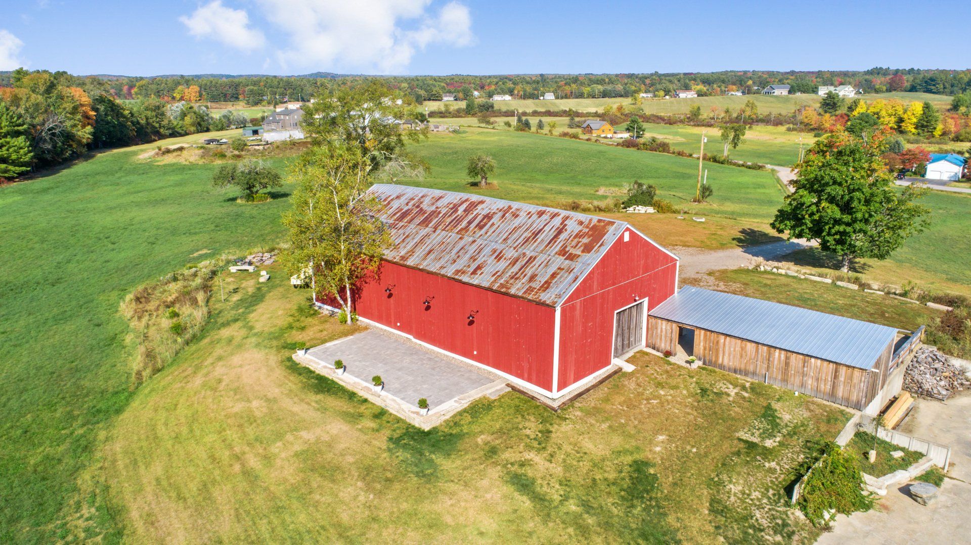 Rear aerial view of the barn — Dayton, ME — This Old Barn
