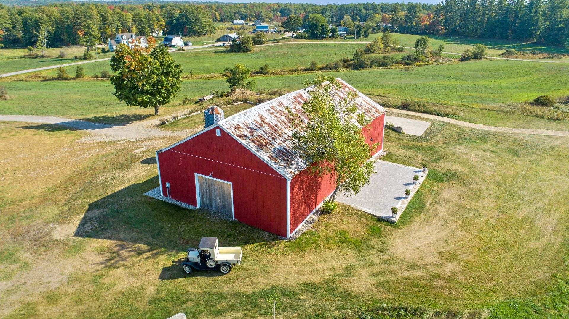Close aerial view of the barn — Dayton, ME — This Old Barn