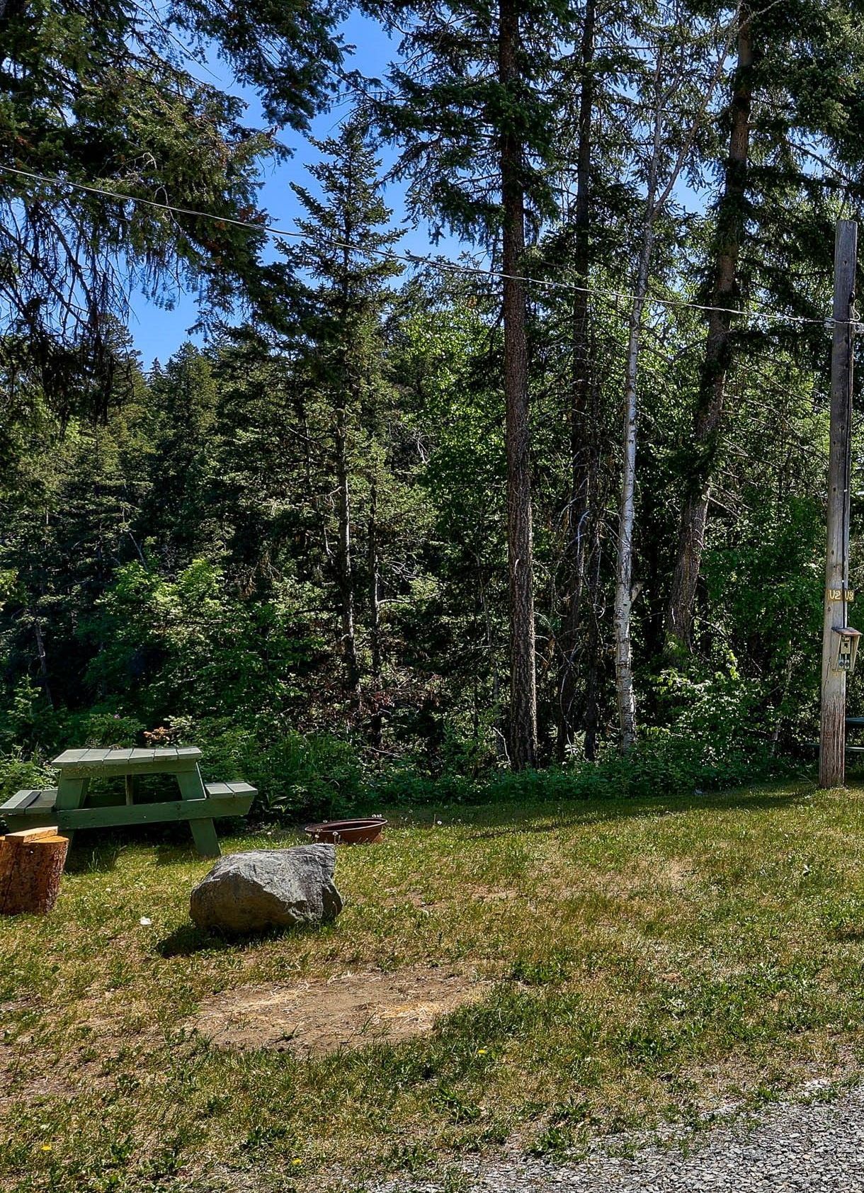 There is a picnic table in the middle of the woods.