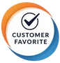 Customer Favorite badge with checkmark inside a circle, surrounded by orange and blue.