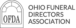 The logo for the ohio funeral directors association is black and white.