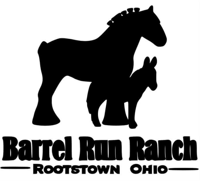 A black and white logo for barrel run ranch in rootstown ohio