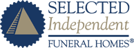 The logo for selected independent funeral homes shows a triangle in a blue circle.