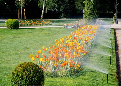 Row of Modern Sprinkler Irrigation System — Fairfield, CA — J S L Landscaping & Maintenance Inc.