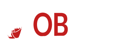 Un logo rouge et blanc avec le mot ob sur fond blanc.