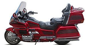Red Honda Gold Wing touring motorcycle.