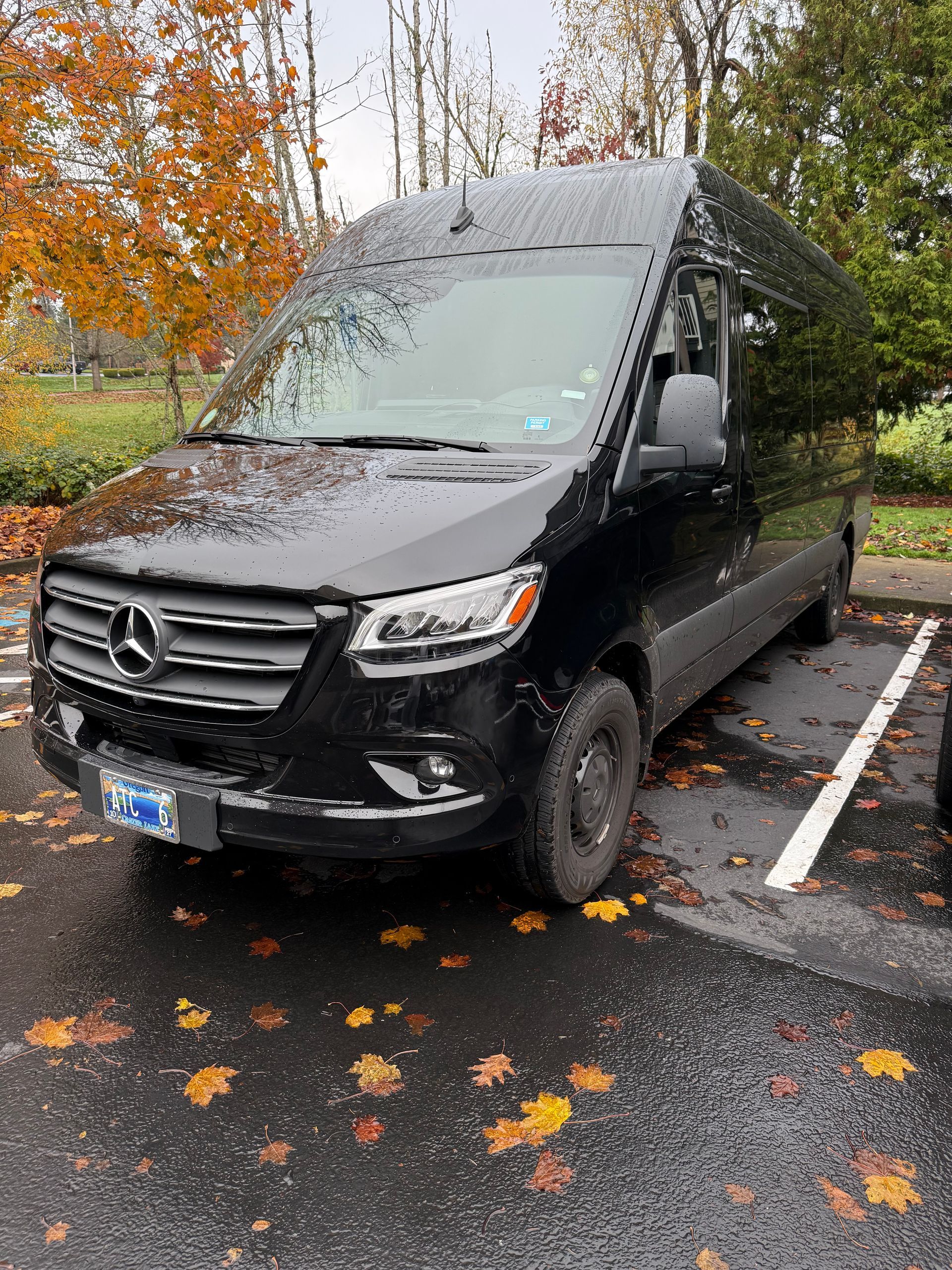 A black mercedes van is shown on a white background