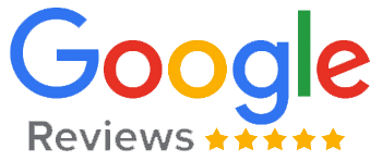 Google Reviews logo with colorful Google text and five gold stars