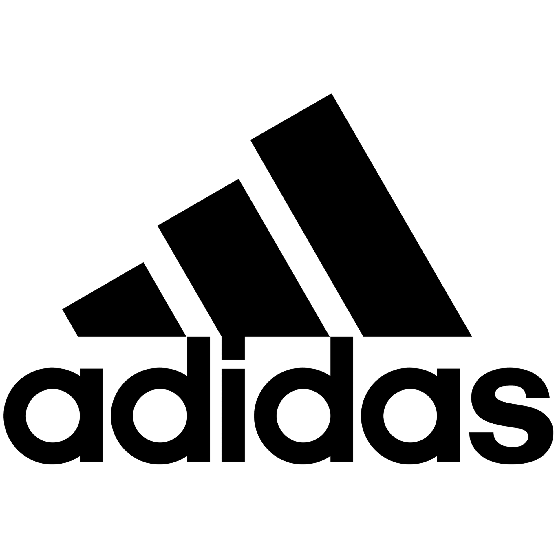 Adidas logo: Black three-stripe mountain above the word "adidas" in black, sans-serif font.