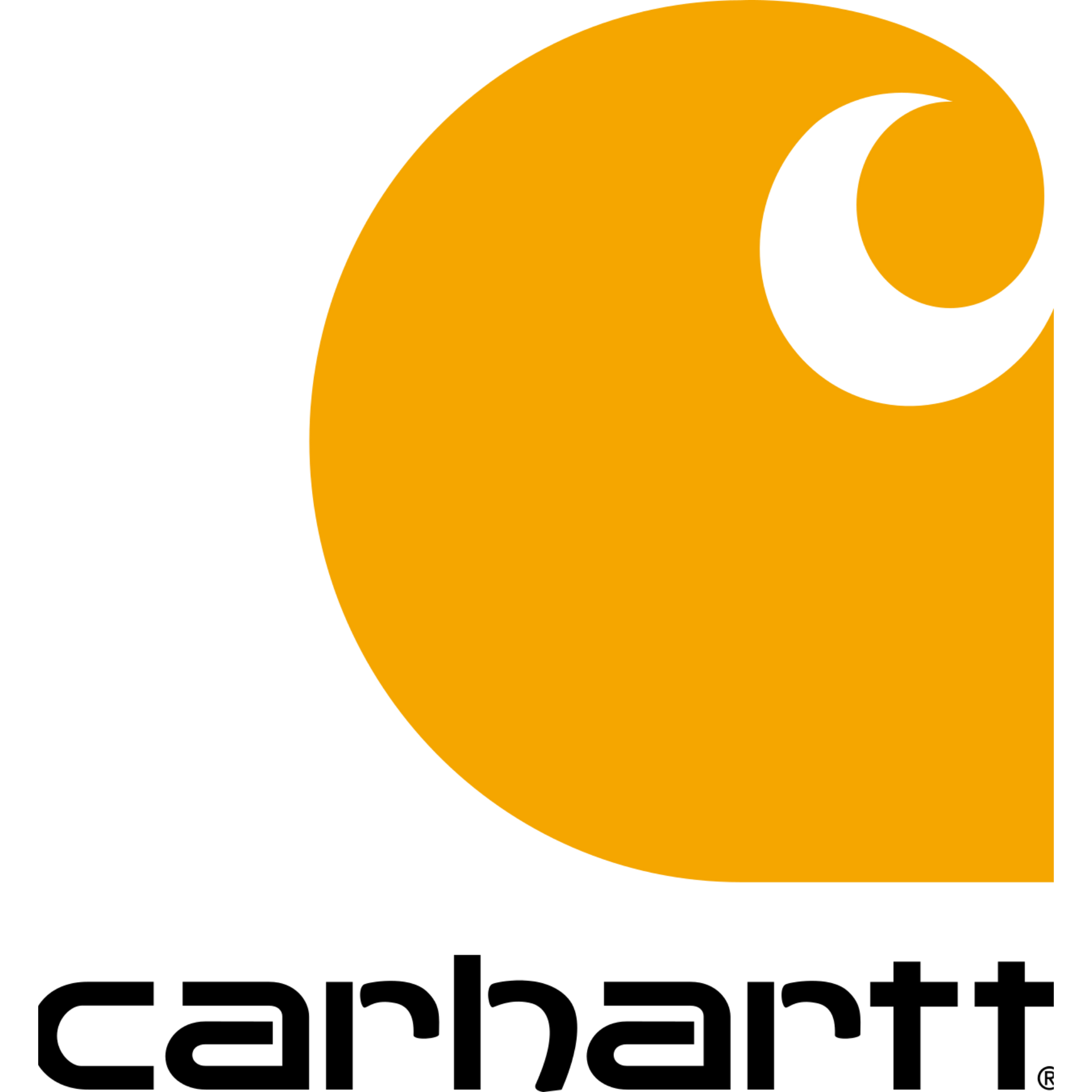 Carhartt logo: a gold crescent and circle design with the word "carhartt" below.