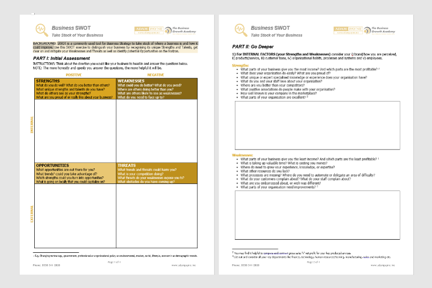 Illustration of New Way Growth's Detailed SWOT Exercise