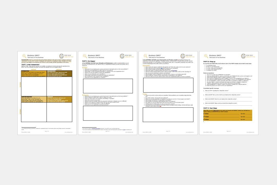 The four sections of SWOT analysis laid out on a grey background