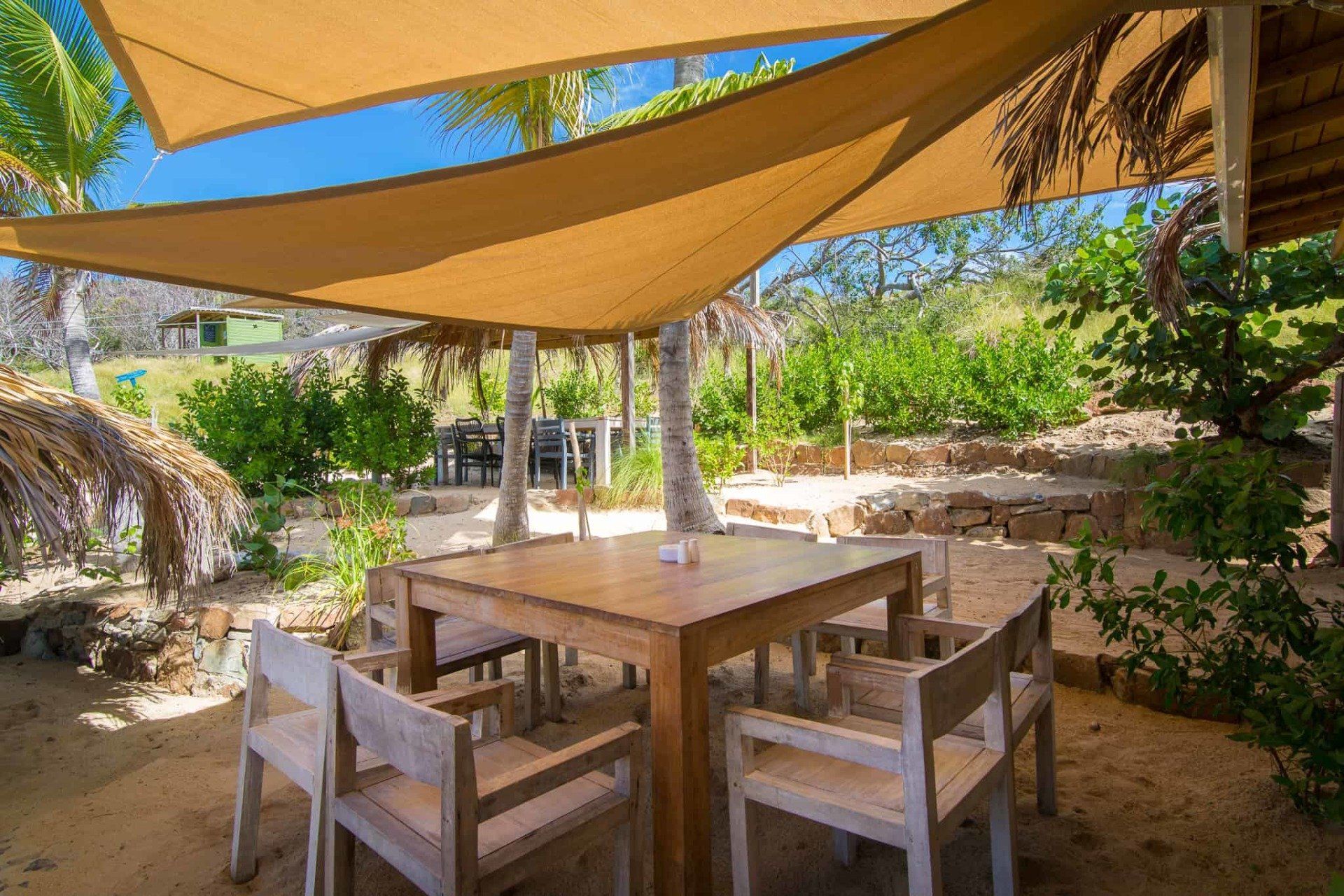 Karibuni restaurant on Pinel Island, St Martin, FWI. French and Caribbean fusion food.