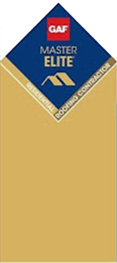 GAF Master Elite contractor badge logo on a gold background