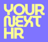 Gele tekst "YOUR NEXT HR" op een lavendelkleurige achtergrond.